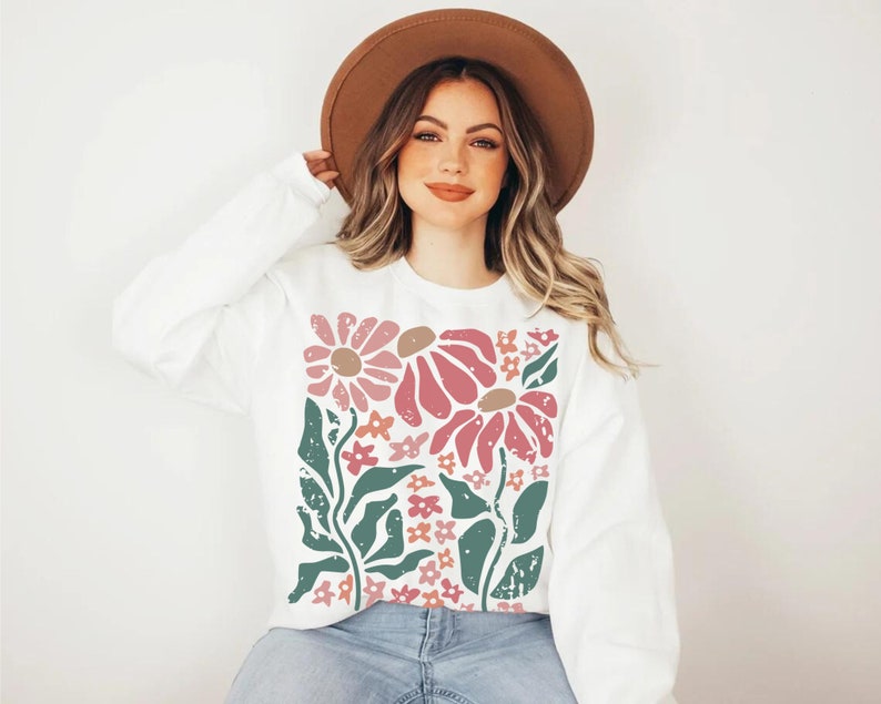 Boho Daisy Flower Sweater Wildflower Sweatshirt