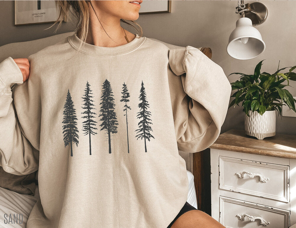 Pine Evergreen Geschenk für Naturliebhaber, bequemes Sweatshirt mit Rundhalsausschnitt