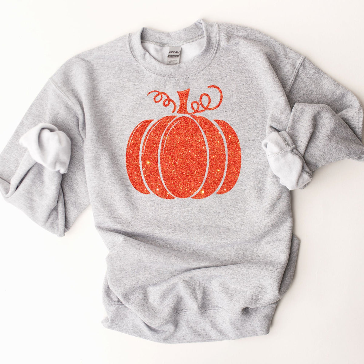 Herbstliches orangefarbenes Glitzer-Kürbis-Erntedank-Sweatshirt