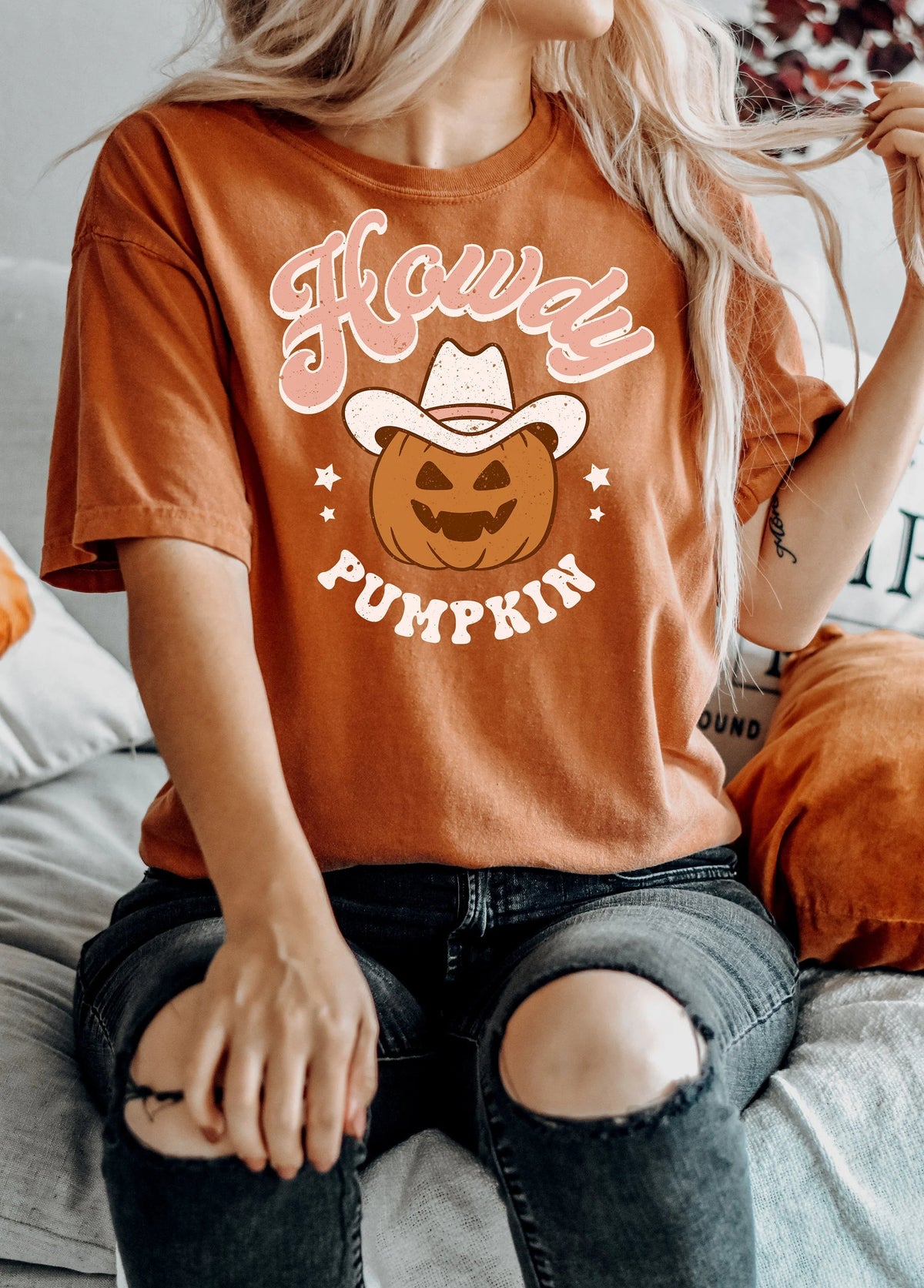 Retro Halloween Comfort Colors Howdy Pumpkin Western Shirt
