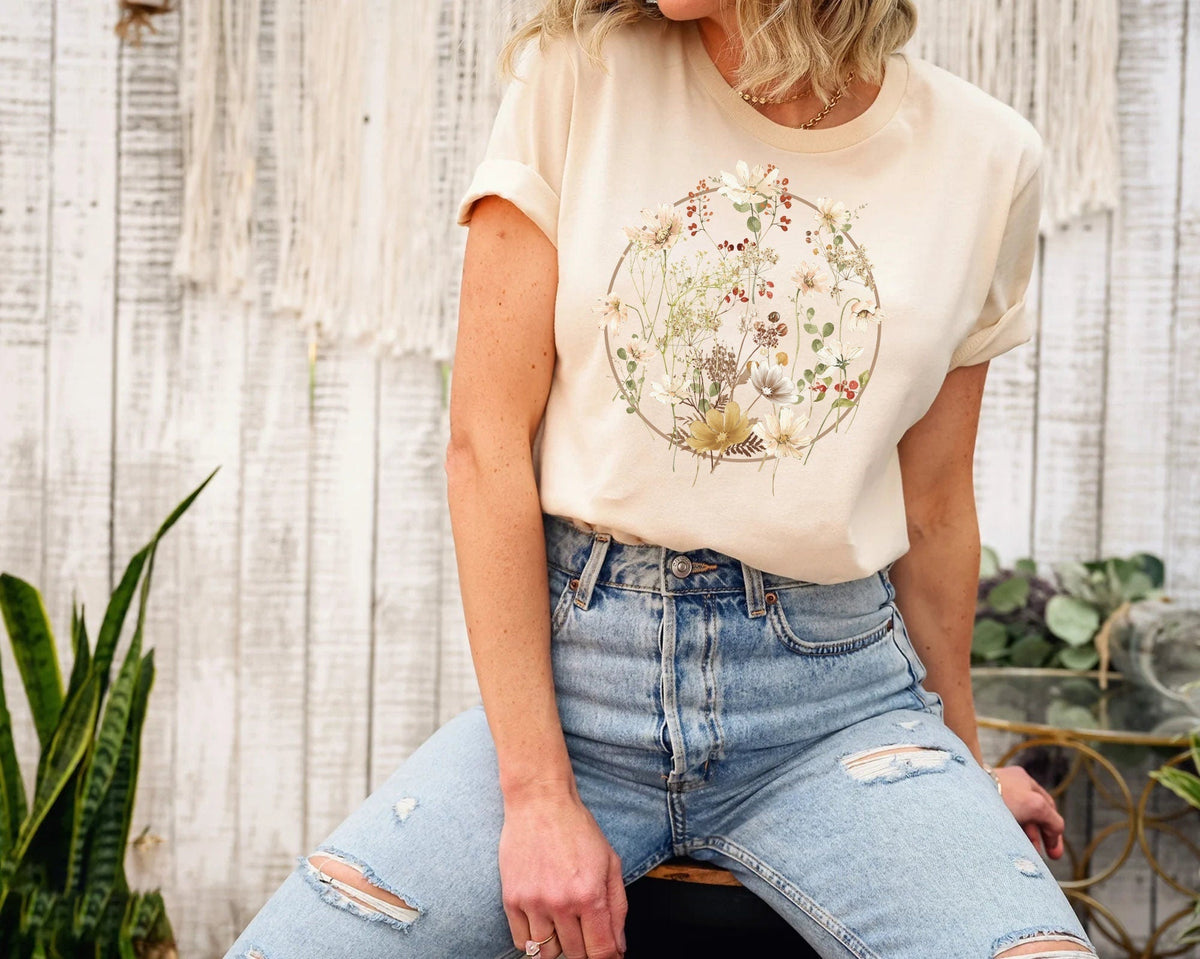 Floral Shirt Aesthetics Gift for Her Round Neck Comfortable T-Shirt