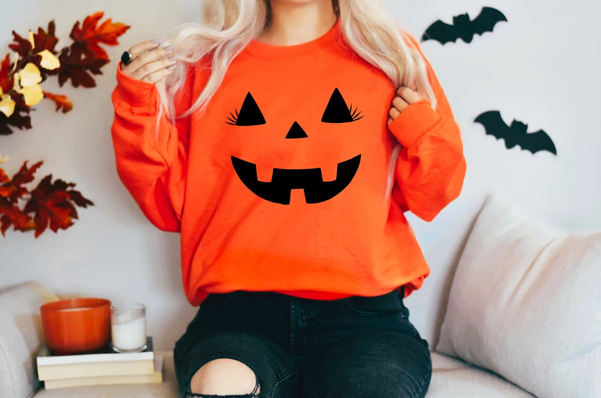Halloween Pumpkin Face Fall Crew Neck Comfortable Sweatshirt