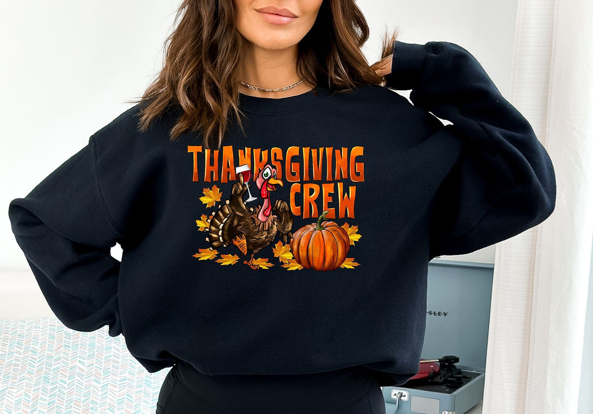 Bequemes Thanksgiving-Sweatshirt mit Truthahn und Kürbis-Rundhalsausschnitt