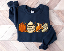 Hello Pumpkin Thanksgiving Gift Creative Crew Neck Comfortable Sweatshirt