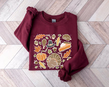 thanksgiving doodle pumpkin leaves happy turkey day sweatshirt