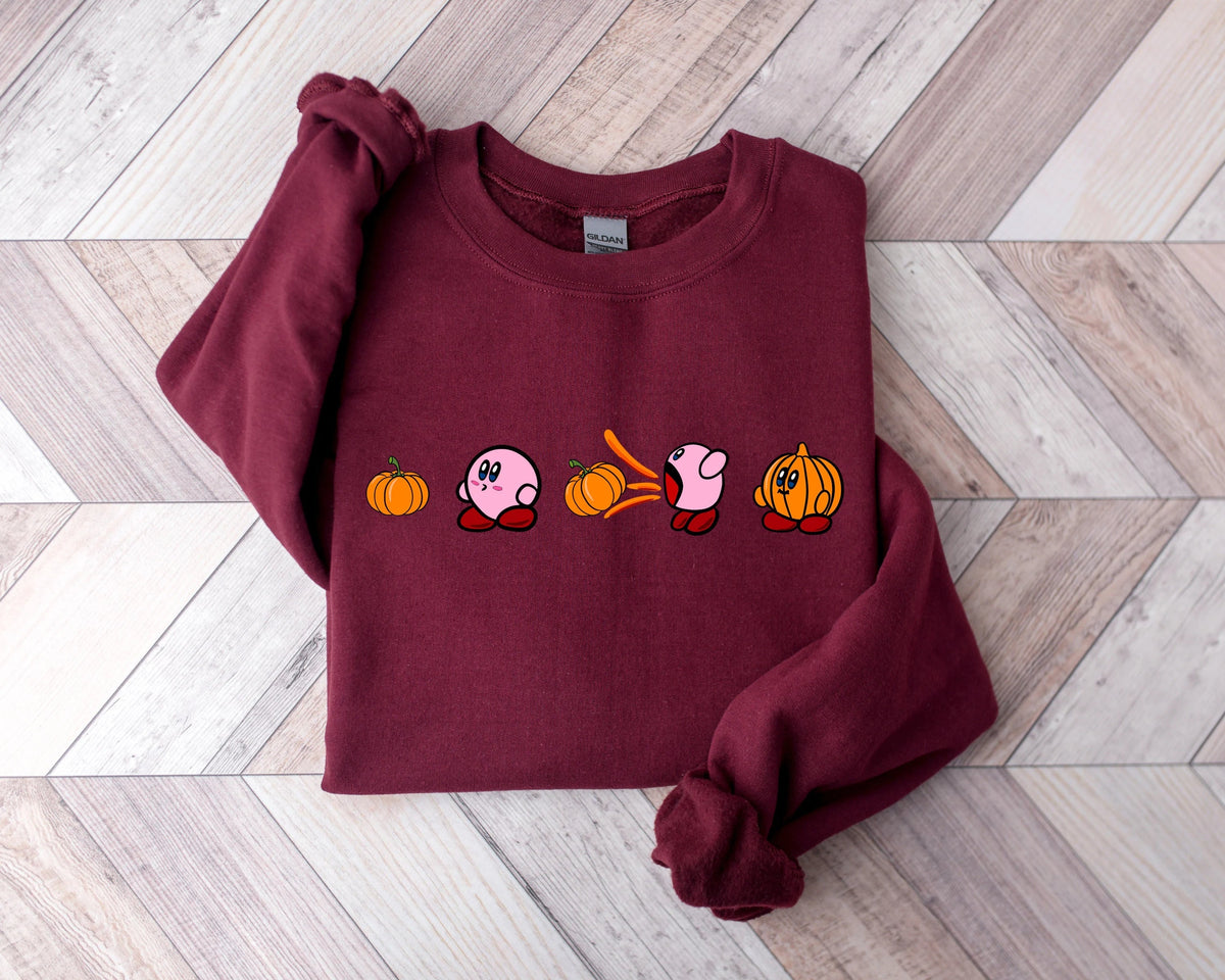 Kirby Pumpkin Fun Herbst Thanksgiving Rundhals-Bequemes Sweatshirt