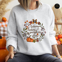 Sweatshirt mit Herbstlaub und Kürbisgirlande