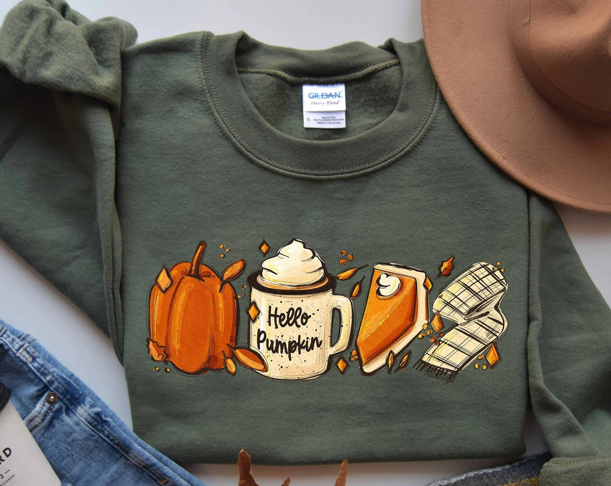 „Hallo Kürbis“, Thanksgiving-Geschenk, kreatives, bequemes Sweatshirt mit Rundhalsausschnitt
