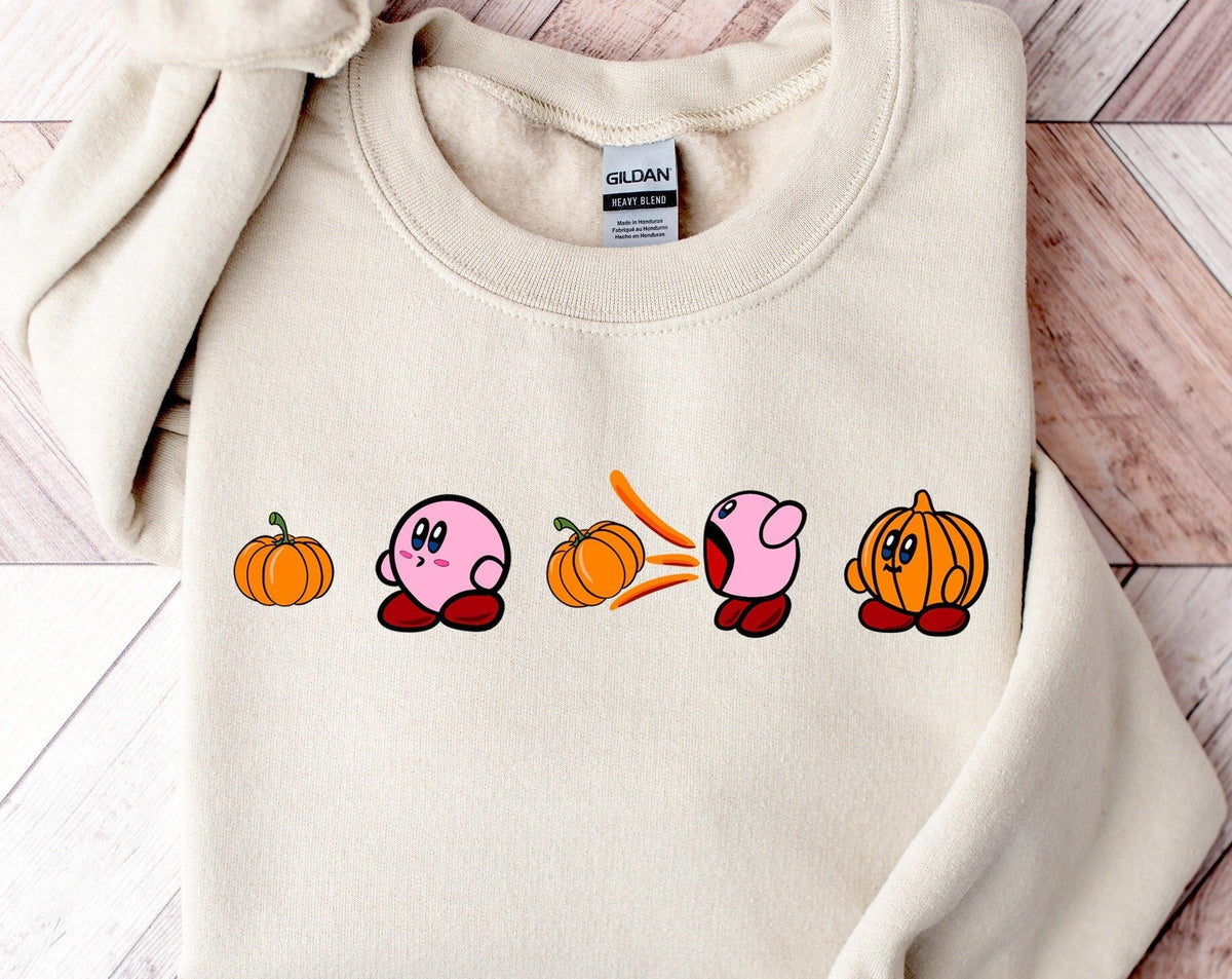 Kirby Pumpkin Fun Herbst Thanksgiving Rundhals-Bequemes Sweatshirt