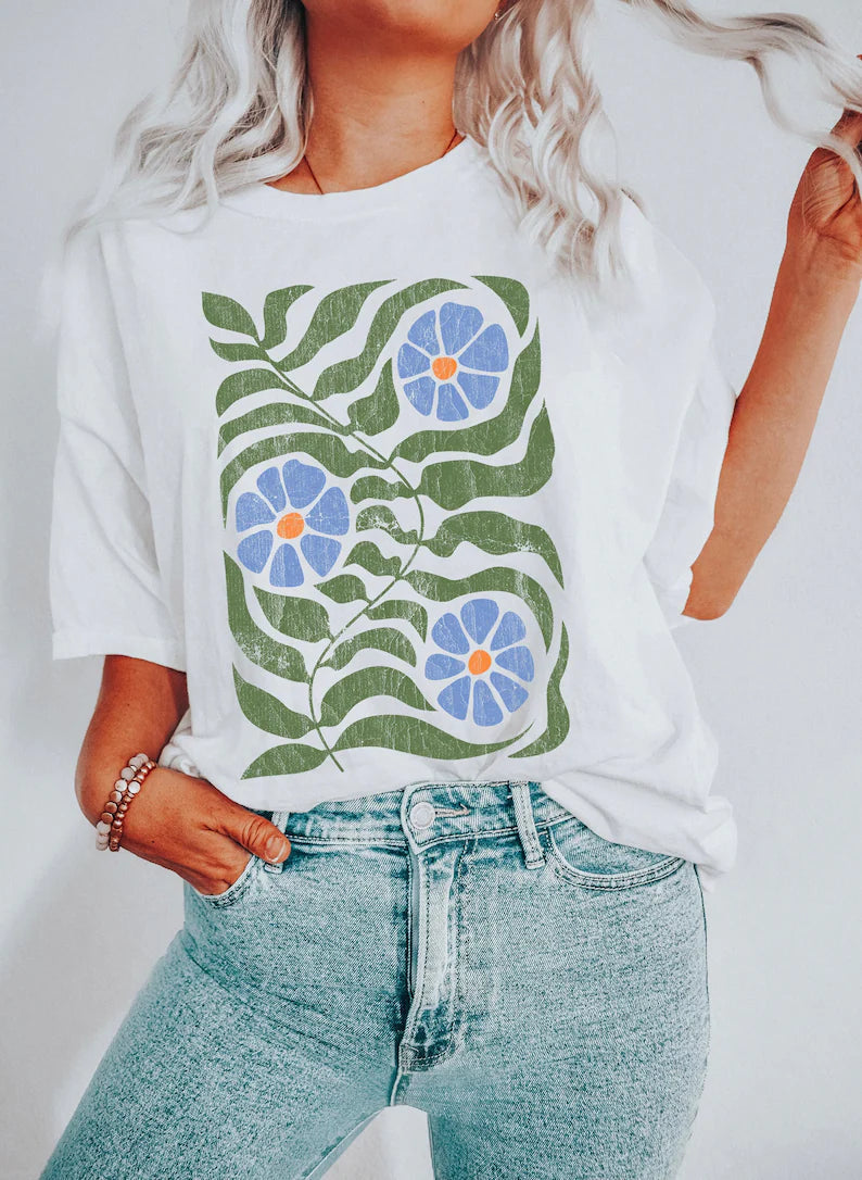 Boho Floral Vintage Comfort Colors Oversized T shirt