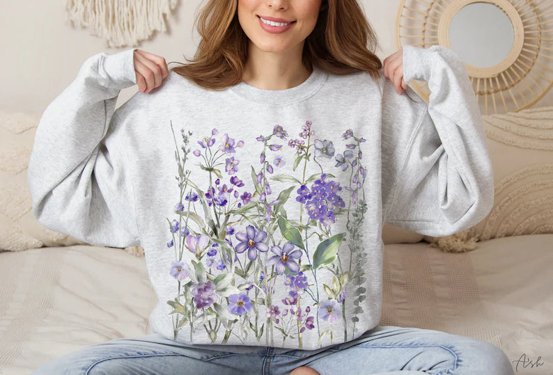 Fairycore Lavender Wildflowers Sweatshirt